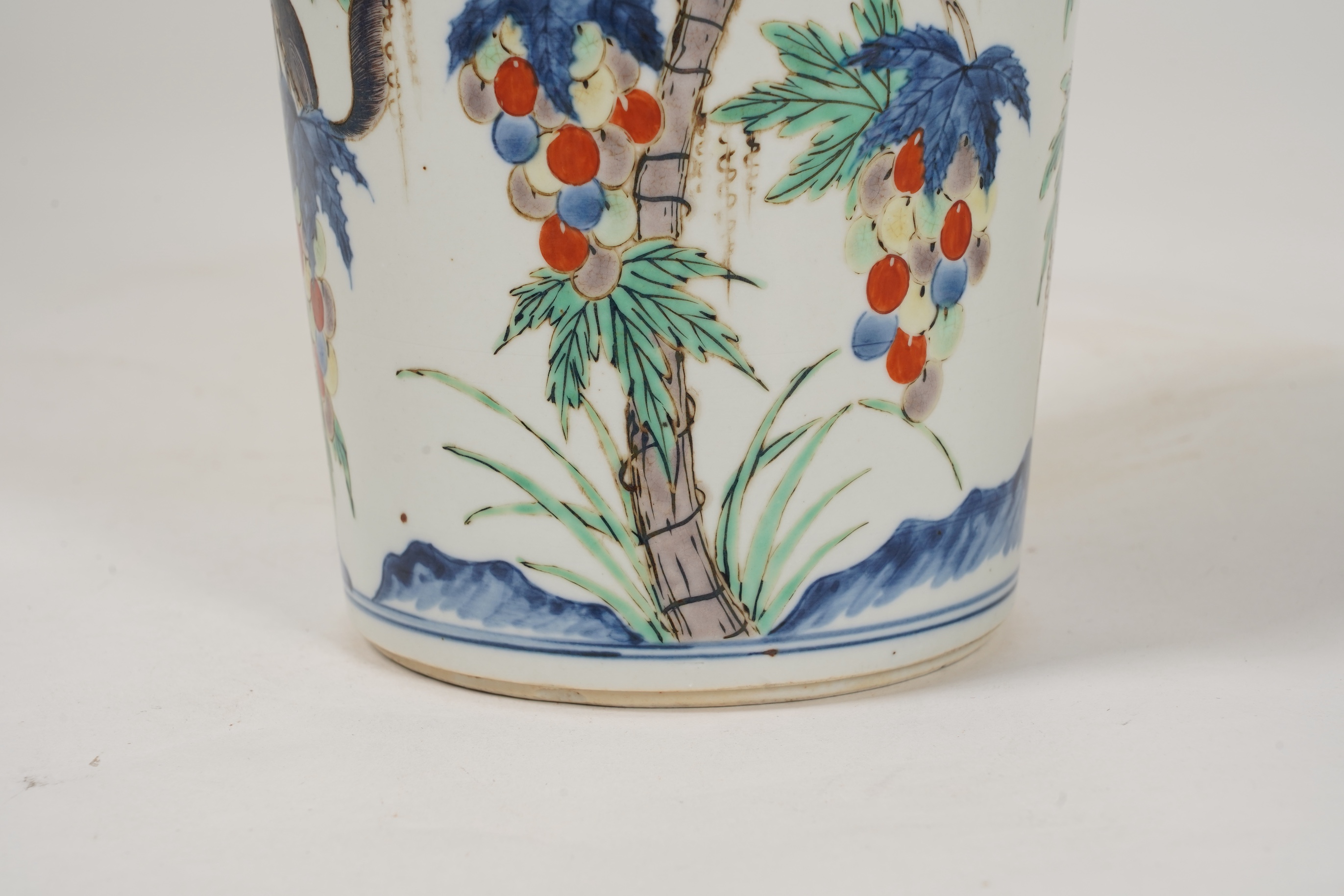 A Chinese wucai ‘squirrel and grapevine’ sleeve vase, Kangxi style